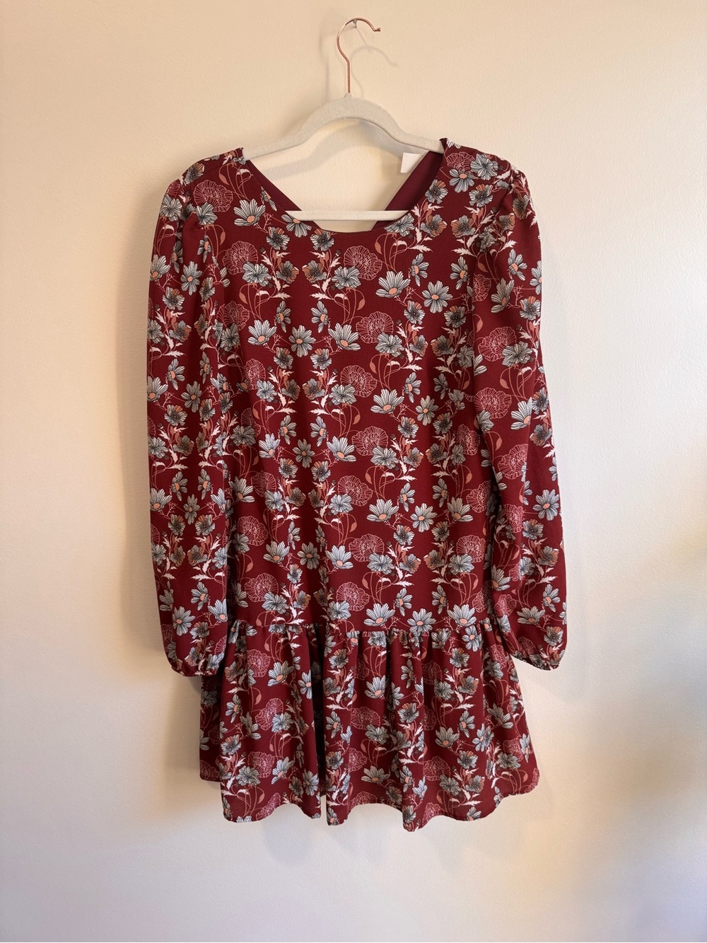 Floral Long-Sleeve Dress - Burgundy